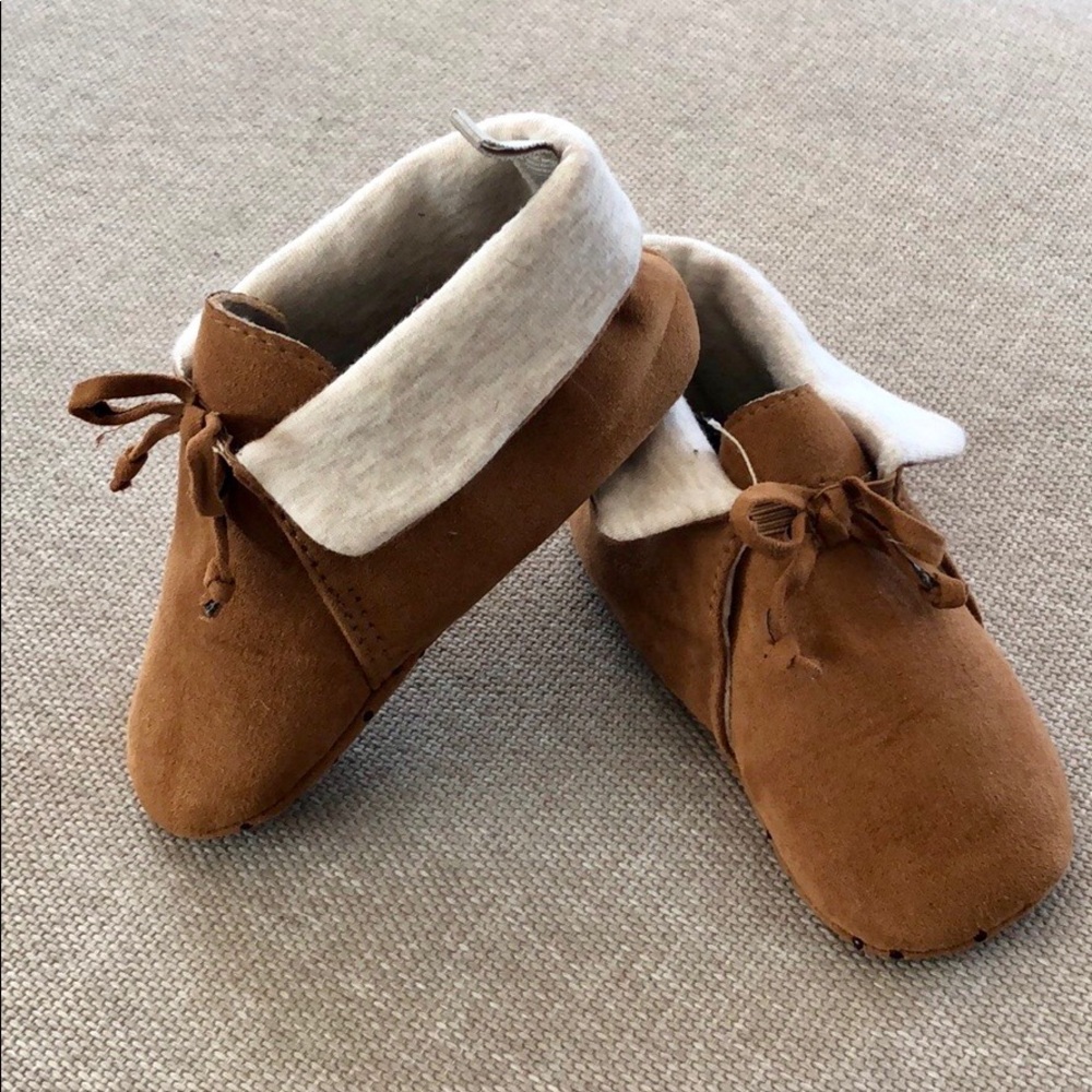 Fold-over Moccasins, tan/brown faux suede - Picture 1 of 3